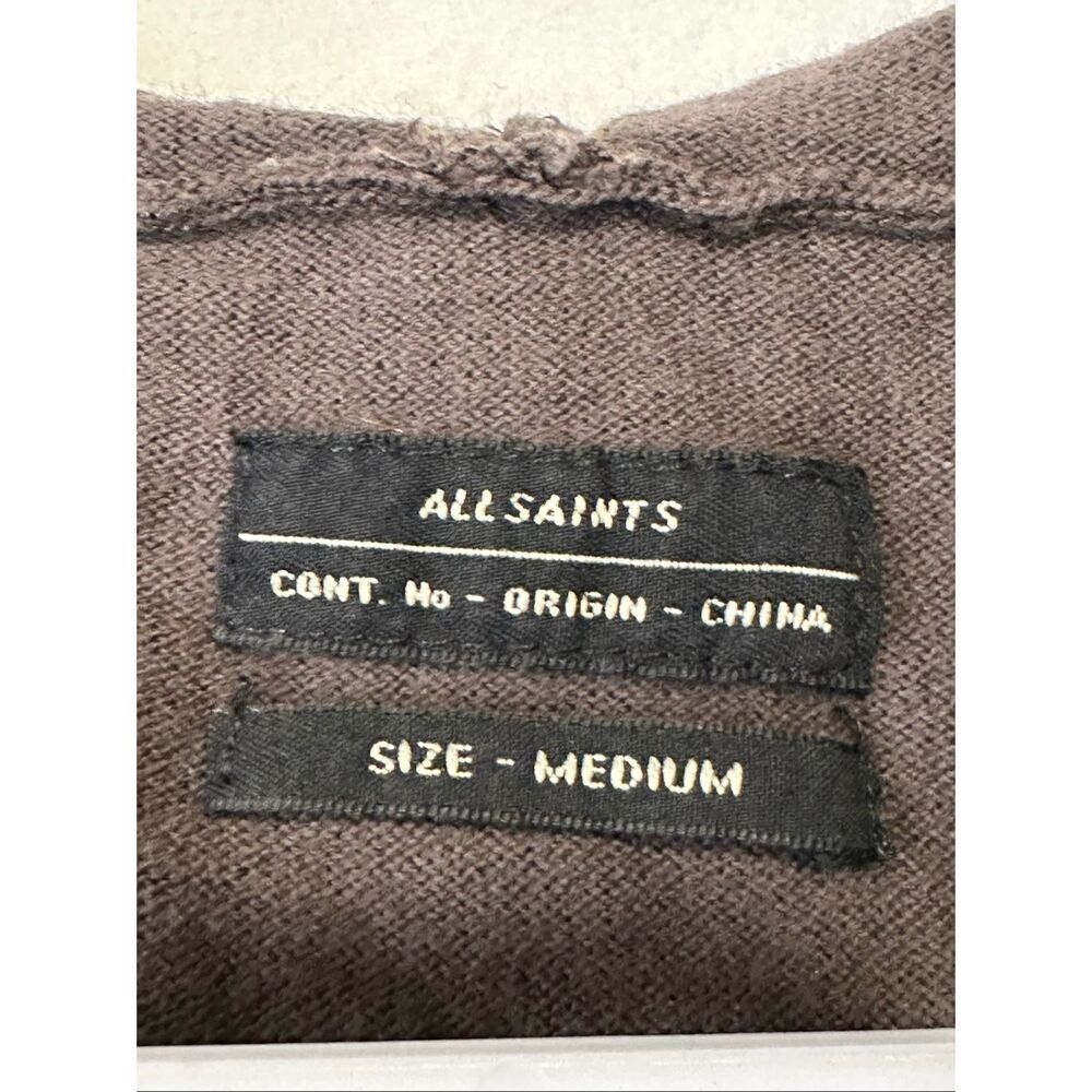 AllSaints Fritz Hoodie Full Zip Knit Sweatshirt Brown Lightweight Mens M - Picture 3 of 9